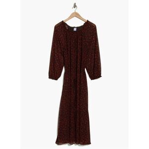 Melrose & Market Floral Long Sleeve Chiffon Maxi Dress‎ Red Size Small NWT